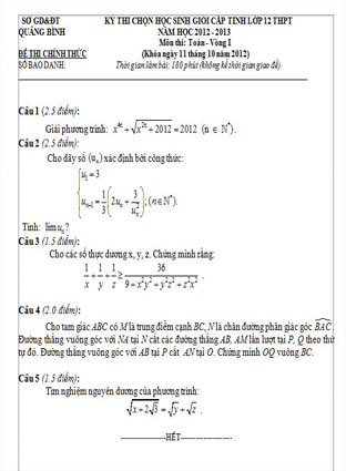 16 Đề thi học sinh giỏi toán lớp 12