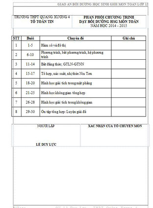 Giáo án bồi dưỡng học sinh giỏi toán lớp 12 Lê Duy Lực