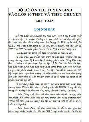 Bộ đề tuyển sinh vào lớp 10 chuyên và không chuyên