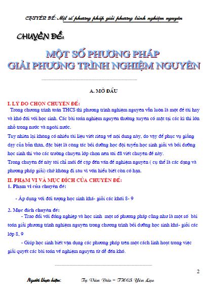 Một số phương pháp giải phương  trình nghiệm nguyên Tạ Văn Đức
