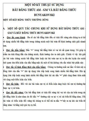 Một số kĩ thuật sử dụng bất đẳng thức AM-GM (cauchy) và Bunhiacopski