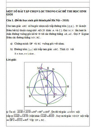 Các bài toán hình học chọn lọc trong đề thi học sinh giỏi toán lớp 9