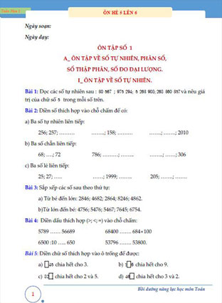 Tài liệu ôn hè môn toán lớp 5