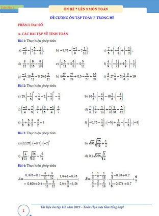 Tài liệu ôn hè môn toán lớp 7
