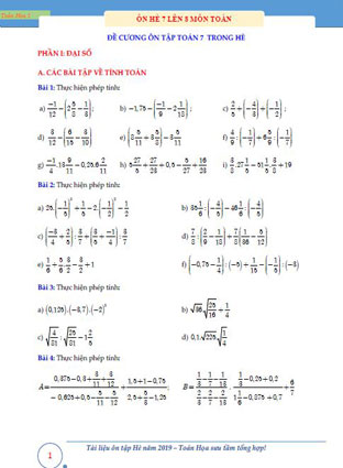 Tài liệu ôn hè môn toán lớp 8