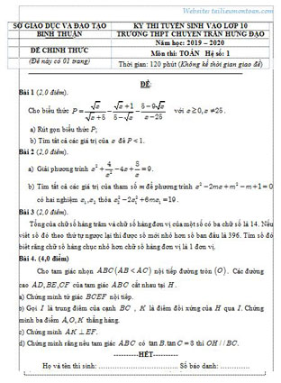 Đề toán vào lớp 10 Chuyên Ninh Thuận