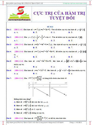 Chuyên đề cực trị của hàm trị tuyệt đôi