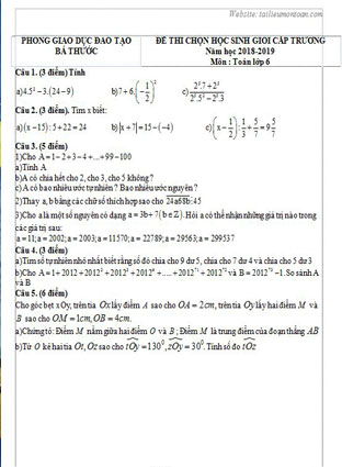 Đề thi học sinh giỏi toán lớp 6 huyện Bá Thước năm 2018-2019
