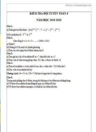 Đề kiểm tra học sinh giỏi toán lớp 6 năm 2019-2020