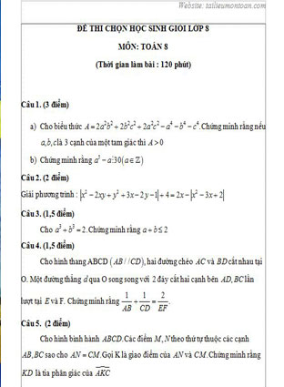 Đề thi học sinh giỏi môn toan lớp 8