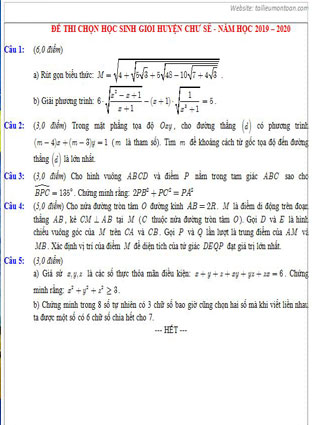 Đề thi học sinh giỏi toán lớp 9 huyện Chư Sê nâm 2019-2020