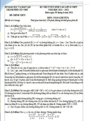 Đề toán vào lớp 10 Chuyen Can Tho nam 2021