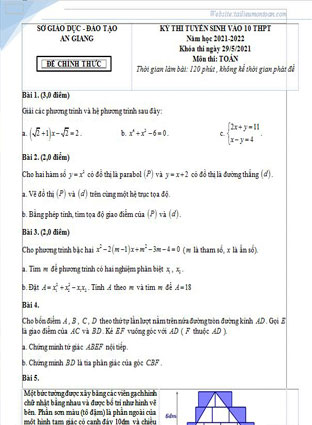 Đề toán vào lớp 10 An Giang năm 2021