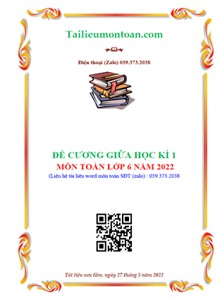 Đề cương giữa kì 1 môn toán lớp 6 năm 2022
