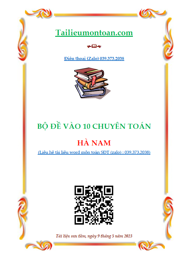 Đề toán vào lớp 10 chuyên toán  Hà Nam