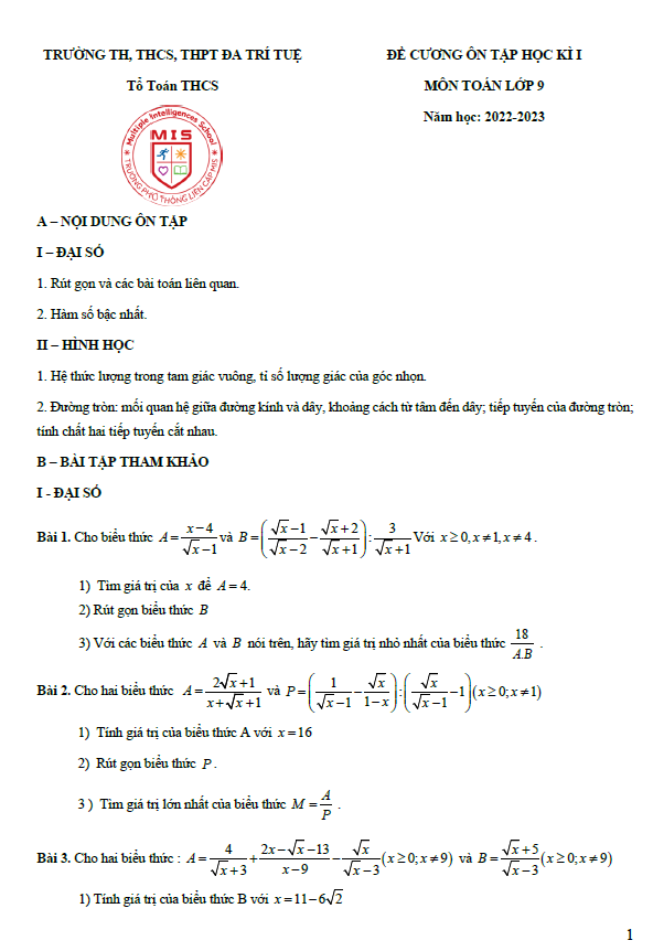 Đề cương học kì 1 lớp 9