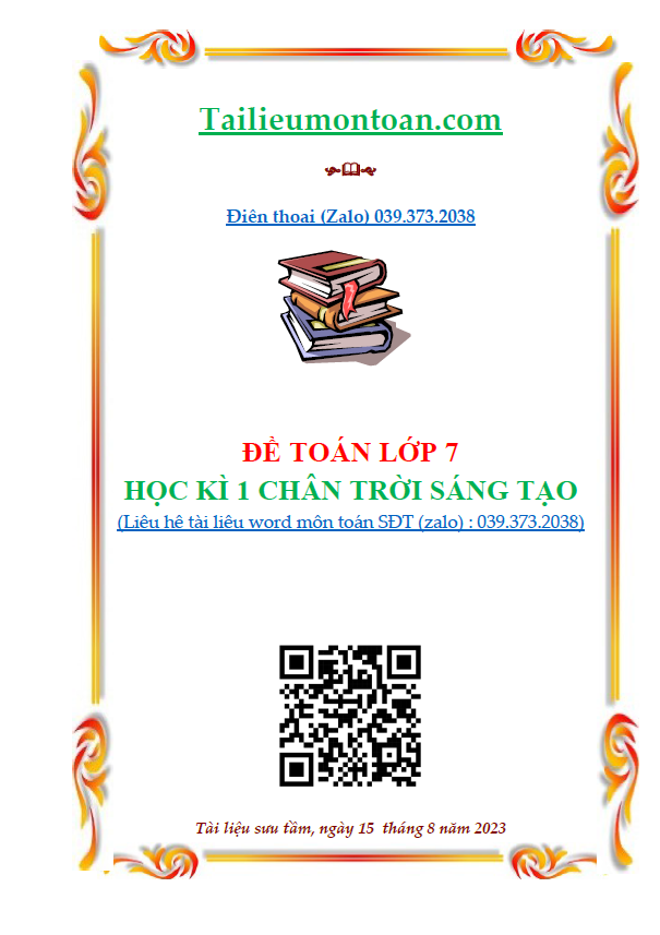 Đề học kì 1 môn toán lớp 7 chân trời sáng tạo