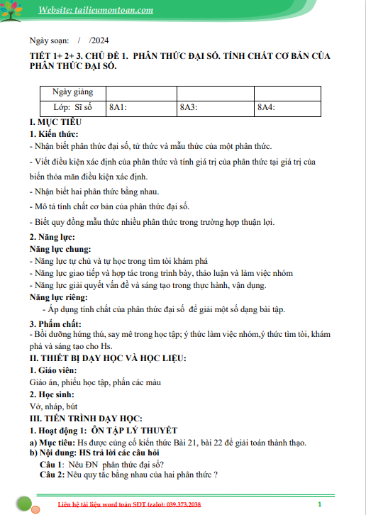 Giáo án dạy thêm toán lớp 8 kết nối tri thức tập 2