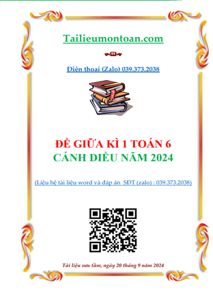 Đề giữa kì 1 môn toán lớp 6 cánh diều năm 2024