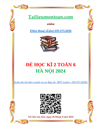 Đề học kì 2 môn toán lớp 6 hà nội năm 2024