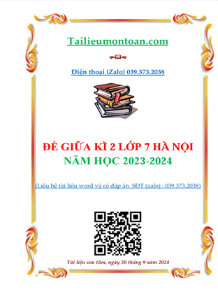 Đề giữa kì 2 môn toán lớp 7 hà nội năm 2024