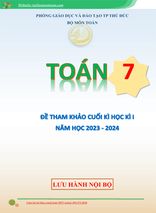 Đề học kì 1 môn toán lớp 7 thành phố Hồ Chí Minh năm 2024
