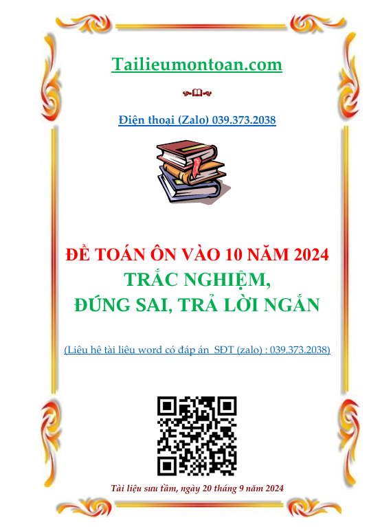 Đề vào lớp 10 chương trình mới năm 2024