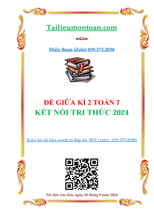 Đề giữa kì 2 môn toán lớp 7 kết nối tri thức năm 2025