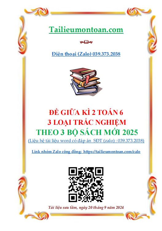 Đê giữa kì 2 môn toán lớp 6 ba loại trắc nghiệm