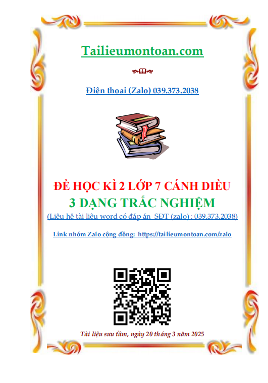 Đề học kì 2 toán 7 cánh diều  cấu trúc mới
