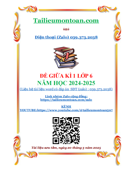 Đề giữa kì 1 môn toán lớp 6 năm 2025
