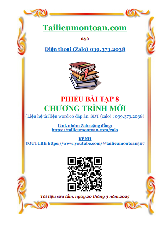 Phiếu bài tập toán lớp 8 chương trình mới