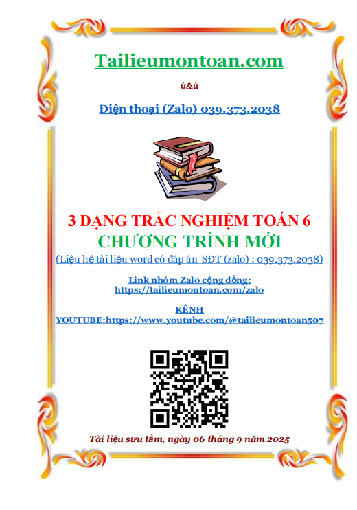 3 dạng trắc nghiệm toán lớp 6 chương trình mới