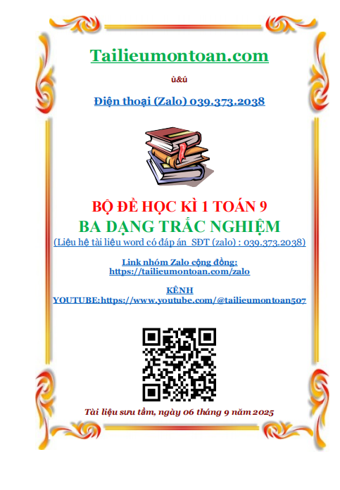 Đề học kì 1 môn toán lớp 9 ba dạng trắc nghiệm