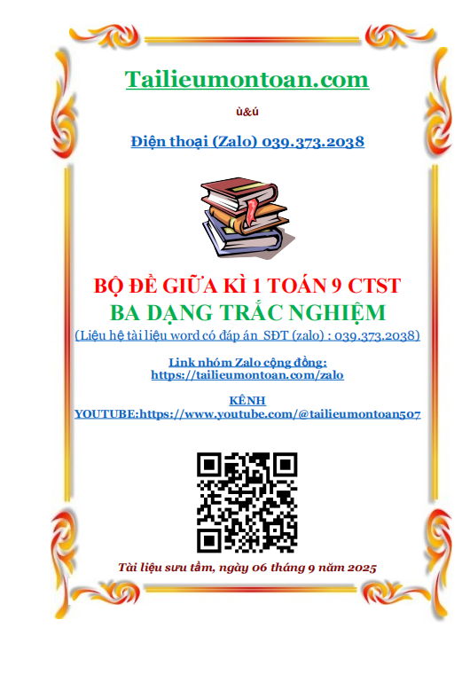 Đề giữa kì 1 toán 9 chân trời sáng tạo 2025