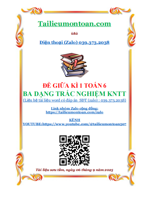 Đề học kì 1 toán lớp 6 ba dạng trắc nghiệm KNTT