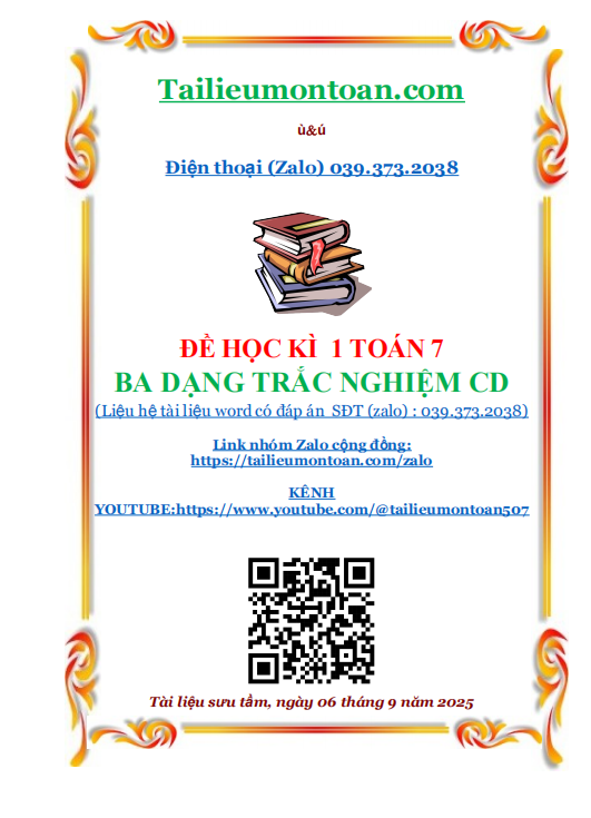 Đề học kì 1 toán lớp 7 ba dang trắc nghiệm