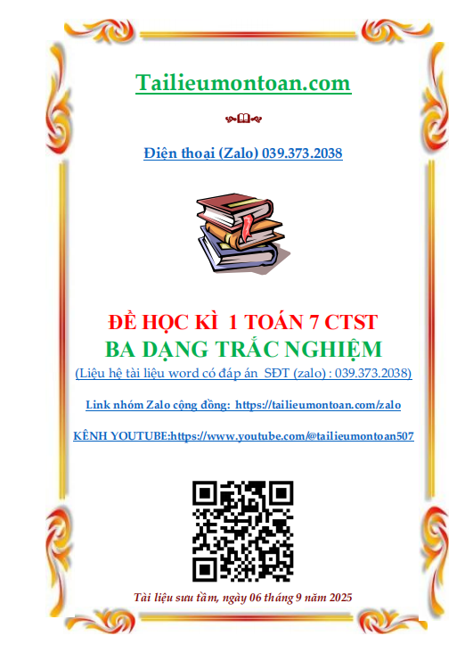 Đề học kì 1 môn toán lớp 7 CTST ba dạng trắc nghiệm