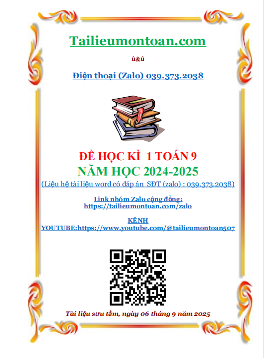 Đề học kì 1 môn toán lớp 9 năm học 2024-2025