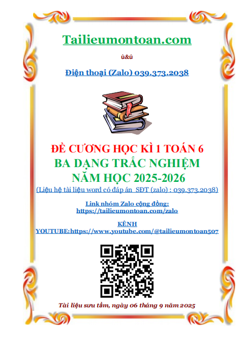 Đề cương học kì 1 môn toán lớp 6 ba dạng trắc nghiệm