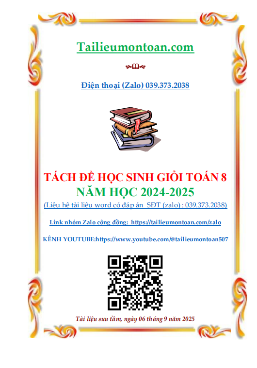 Tách đề thi học sinh giỏi toán lớp 8 năm học 2025-2025