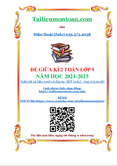 Đề giữa kì 2 môn toán lớp 9 năm học 2024-2025