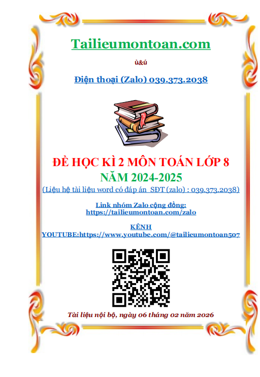 Đề học kì 2 toán lớp 8 năm học 2024-2025