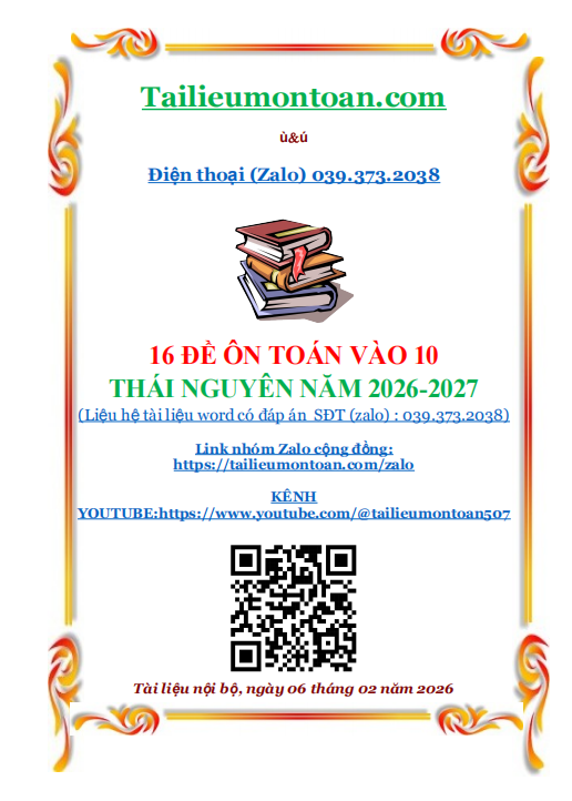 16 đề thi toán vào lớp 10 tỉnh thái nguyên năm học 2026-2017