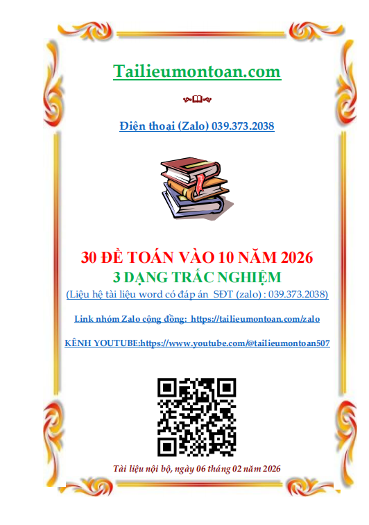 30 đề ba dạng trắc nghiệm toán ôn thi vào lớp 10
