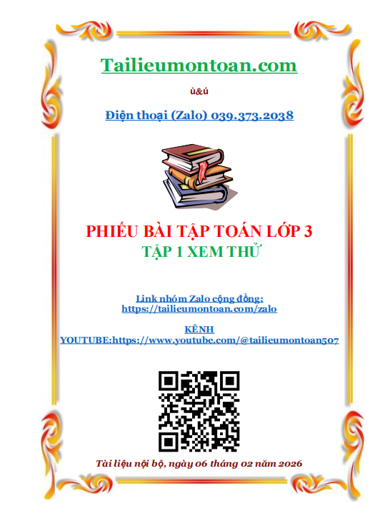 Phiếu bài tập toán lớp 3 tập 1